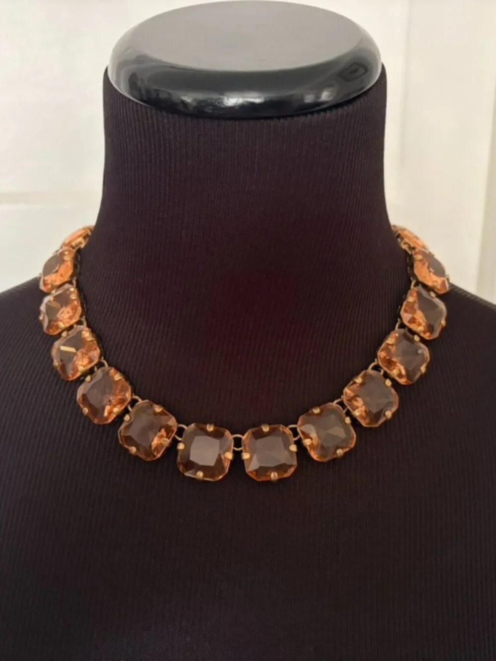 Vintage J CREW Peach Colored Glass & Metal Choker w/Matching Bracelet